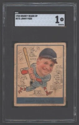 1938 Goudey Heads Up Jimmy Foxx #273 SGC 1 Philadelphia Athletics Boston Red Sox Foto 1 de 2