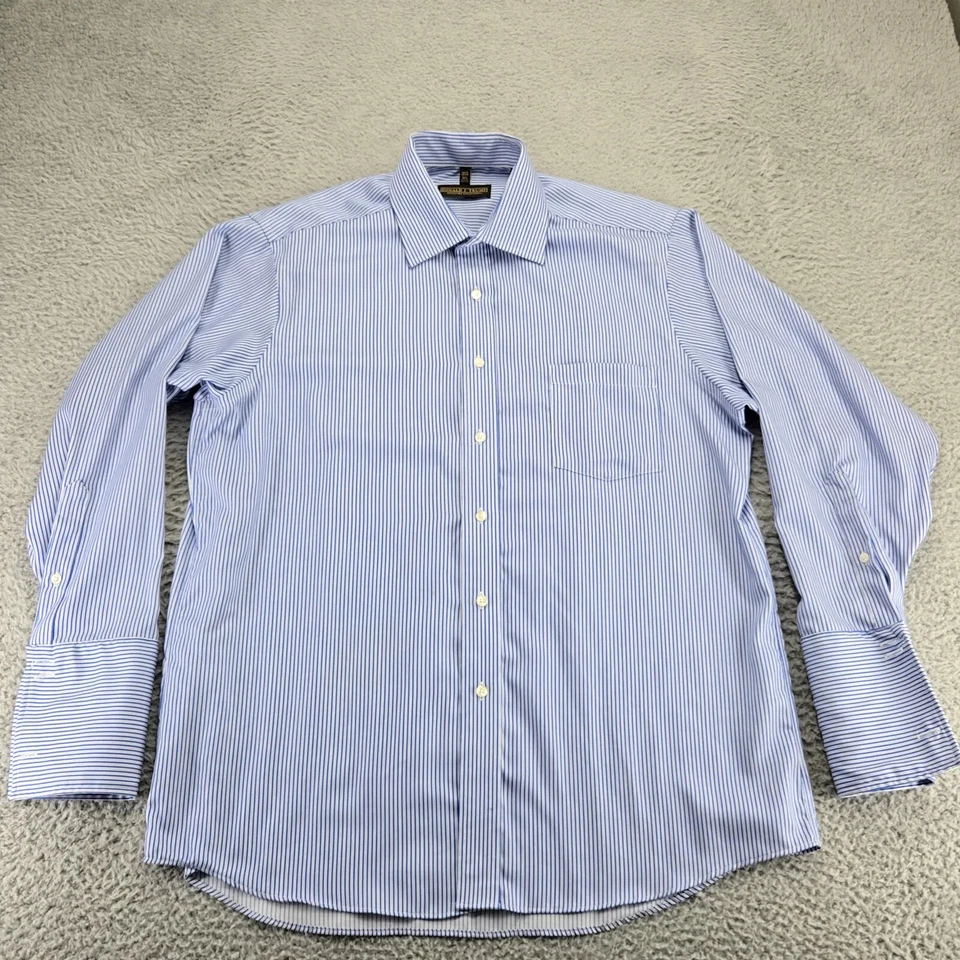 Donald J. Trump Shirt Mens 16.5 - 32/33 Blue Striped Non-Iron French Cuff - Image 1 of 4