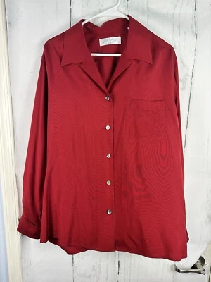 Blusa Lord & Taylor 14P Petite roja manga larga cuello abotonada Foto 1 de 4