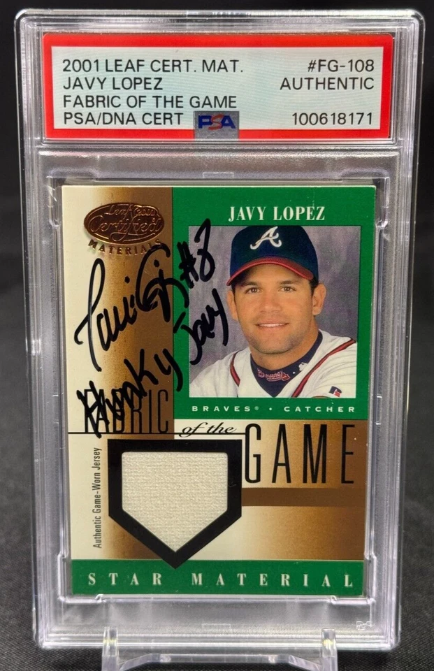 Javy Lopez 2001 Leaf Certified Materials Inscribed "Hunky Javy" PSA Authentic - Image 1 of 2