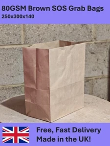 Brown Paper Bags Without Handles Kraft Food Takeaway Carrier Bags SOS Grab Bags - Picture 1 of 3