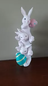 3 Cute Stacked Bunny Rabbits Easter Eggs Figurine New 14 1/2” Tall Decoration - Picture 1 of 4