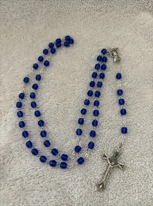 Blaue Glasperlen katholischer Rosenkranz Halskette 24" - Bild 1 von 6