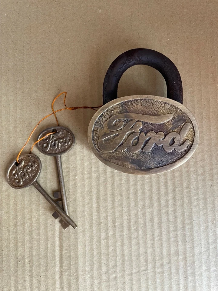 Ford Large Brass lock Ford Logo Shape padlock with 2 keys - Image 1 of 4