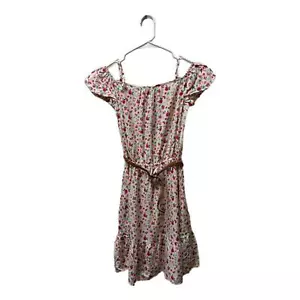 Kinderkleid Place weiß und rosa Blumen mit Gürtel, XS, neu mit Etikett - Bild 1 von 7