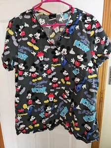 Size M-L Medical Scrub Top Disney It All Starts With MICKEY MOUSE  Vet RN Aide - Picture 1 of 4