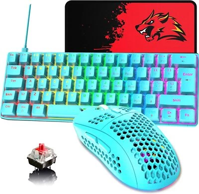 60% USB Mechanical Gaming and Mouse Keyboard RGB LED Backlit 6400 DPI - Image 1 of 4