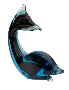 Vintage Swedish Art Glass Blue Dolphin Figurine FM RONNEBY Signed - Picture 1 of 11