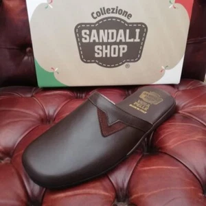 Men's Bedroom Slippers | REAL LEATHER Slippers Made in Italy for Home and Parquet - Picture 1 of 7