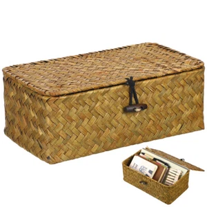 Seaweed Woven Basket Straw Desktop Storage Box Hand-Woven Storage Basket - Picture 1 of 11