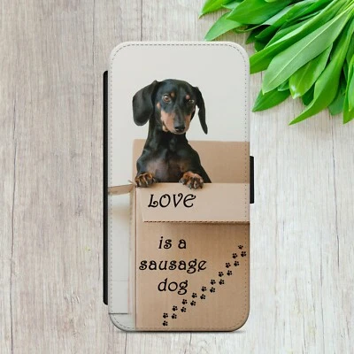 SAUSAGE DOG DACHSHUND FUN FLIP WALLET PHONE CASE COVER FOR IPHONE SAMSUNG GOOGLE - Image 1 of 4