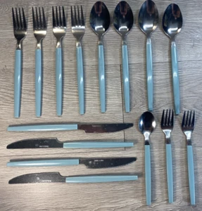 Silverware Turquoise/Retro Blue Handles Lot of 15 Stainless Steel Utensils - Picture 1 of 3