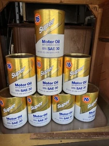 Letrero original vintage Super 76 SAE30 lata de aceite de motor de un cuarto de galón gasolina COMPLETO ~ NUEVO DE LOTE ANTIGUO - Imagen 1 de 6