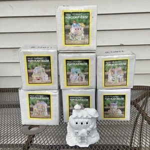 Lot of 7 Ready to Paint Easter Village Porcelain Houses Craft Kits Painting - Picture 1 of 9
