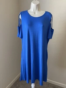 Ezbelle Clothing Women’s Blue Round Neck Short Sleeve Flowy Midi Summer Dress XL - Picture 1 of 7