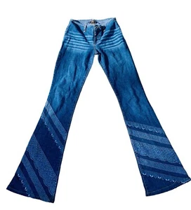 Vintage 90s Y2K Women's Junior’s JNCO Beaded Flare Skater Jeans Size 3 - Picture 1 of 5