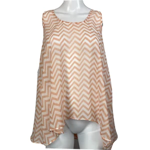 Camisa Umgee para mujer talla M coral naranja marfil Chevron Hi-Lo sin mangas con volantes en la espalda - Imagen 1 de 8