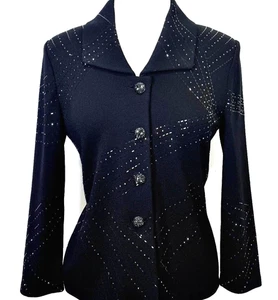 Gorgeous St.John Evening black jacket paillettes size 4 NWOT crystal buttons - Picture 1 of 5