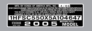 HONDA VTX1300R  HEADTUBE TAG  / REPRO DECAL - Picture 1 of 1