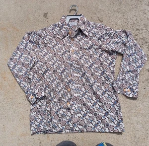 VTG 70s Mens Large Shirt Dagger Collar Van Heusen Vanknit 100% polyester leisure - Picture 1 of 6
