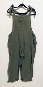 Aerie Overalls Womens XL Green Tie Shoulder Cropped Textured Pockets Festival - Picture 1 of 7