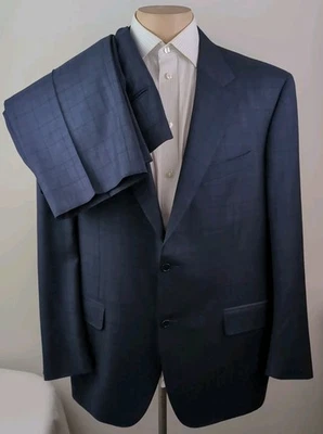 Canali Harry Rosen Mens Dark Navy Check 2 Piece Suit Size 44R - W40 X 30.5 - Image 1 of 4