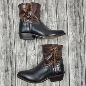 Frye Billy kurze Cowboy-Booties mit Kreuzstich braun schwarz Damengröße 7 B - Bild 1 von 14