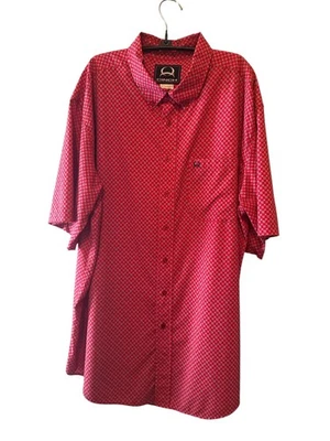 Omega Shirt Mens Extra Large Red Geometric Short Sleeve Button Up Embroidered - Image 1 of 2