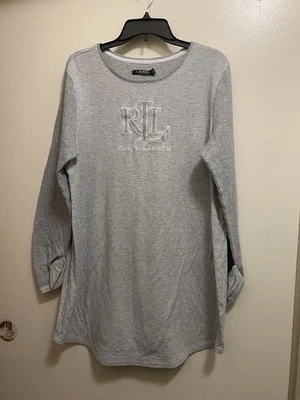 Lauren Ralph Lauren Womens Long Tee T Shirt Sleep Gown XL 46 Gray White Stripes - Image 1 of 4
