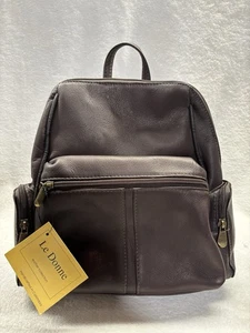 Mochila de cuero Le Donne con cremallera café marrón 11,5” x 11”x5” nueva con etiquetas - Imagen 1 de 12