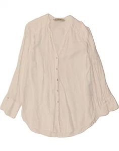 ZARA Womens Longline Oversized Shirt Blouse UK 10 Small White Linen XK07 - Picture 1 of 3