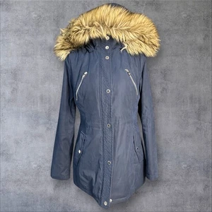 Nautica Faux Fur Parka Coat Womens S Detachable Hood Attached Inner Zip Blue - Picture 1 of 16