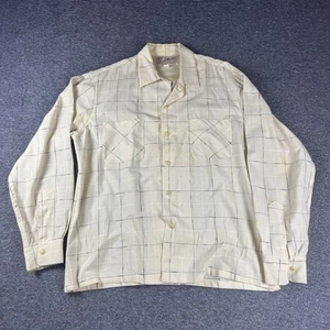 Vintage Merrill Woolens Shirt Mens XL Yellow Striped 100% Wool 50s 60s  - Picture 1 of 12