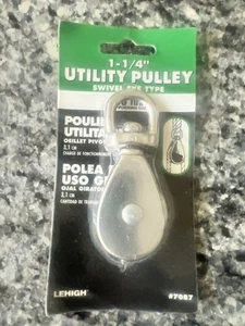 Utility Pulley 1 1/4" New In Package Swivel Eye Type -Ideal for 1/4" Rope-Lehigh - Picture 1 of 2