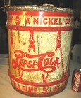 ANTIQUE USA PEPSI COLA SODA SYRUP DRUM STEEL ART CAN HOLDER TIN METAL SIGN STAND