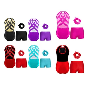 Kids Girls Gymnastics Outfit Sparkle Dancewear Color Block Sportwear Fashion - Picture 1 of 65