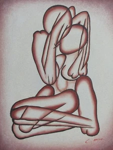 nude pink lovers oil painting canvas modern cream abstract contemporary original - Picture 1 of 1