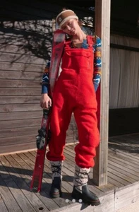 Free People Hit The Slopes Salopette Fleece Adjustable Straps Cherry Crush L NWT - Picture 1 of 7