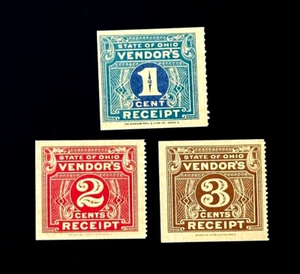 US Stamp Lot - 1939 Ohio Revenue Vendor Receipt 1,2,3c Mint VLH r59 - Picture 1 of 2