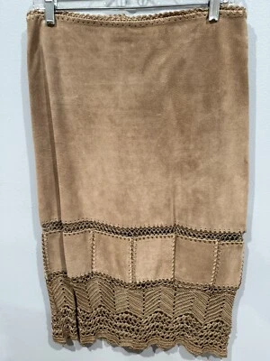 Kenneth Cole Skirt Size 6 Suede Tan With Crochet Cut Out Bottom Midi Straight - Image 1 of 3