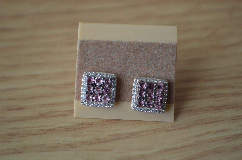 Pendientes de turmalina rosa Morro Redondo de 0,90 quilates platino y 14 k RG sobre plata fina Foto 1 de 4