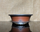 Ceramic bonsai tree pot, pots , pottery, Hand-engraved copper buttons,  5.5"