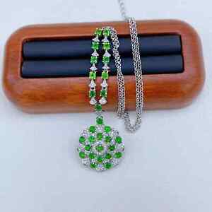 Chrome Diopside Statement Necklace, Round Chrome Diopside Pendant Necklace