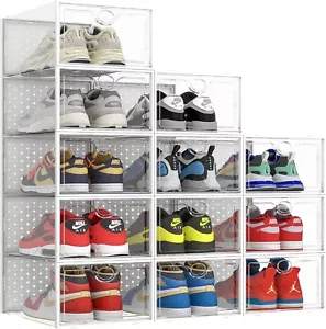 XXL Larger Shoe Storage Boxes Fit Size 14, Clear Plastic Stackable Shoe Organize - Picture 1 of 7