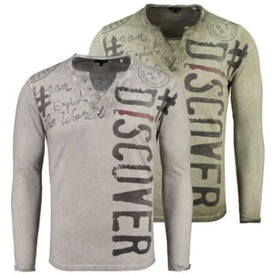 Key Largo Herren Longsleeve Explore langarm T-Shirt Prints Knopfleiste SlimFit - Bild 1 von 9