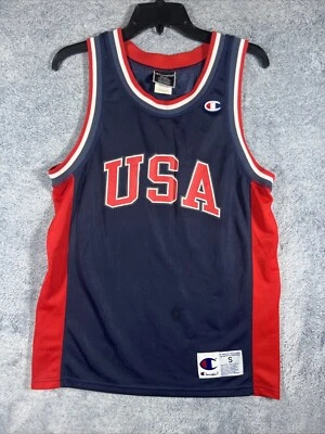 Camiseta deportiva de malla de baloncesto olímpica Champion para hombre roja blanca azul EE. UU. talla pequeña Foto 1 de 4