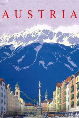 Austria Alps Winter Sport Travel Vintage Art Wall Room Poster - POSTER 20x30 - Image 1 of 4