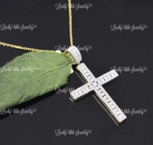 14k 2 tone gold Natural Diamond Cross pendant 0.61 ct channel set - Picture 1 of 9