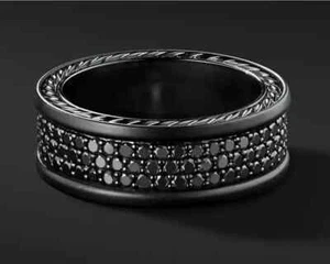 Anillo de boda redondo negro creado en laboratorio para hombre enchapado en oro negro 14K - Imagen 1 de 6