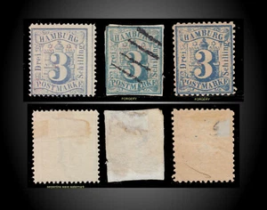 1864 ALTDEUSCHLAND HAMBURG 3S ULTRA ORIGINAL + FORGERIES MINT USED SCT.17 MI.15 - Picture 1 of 1